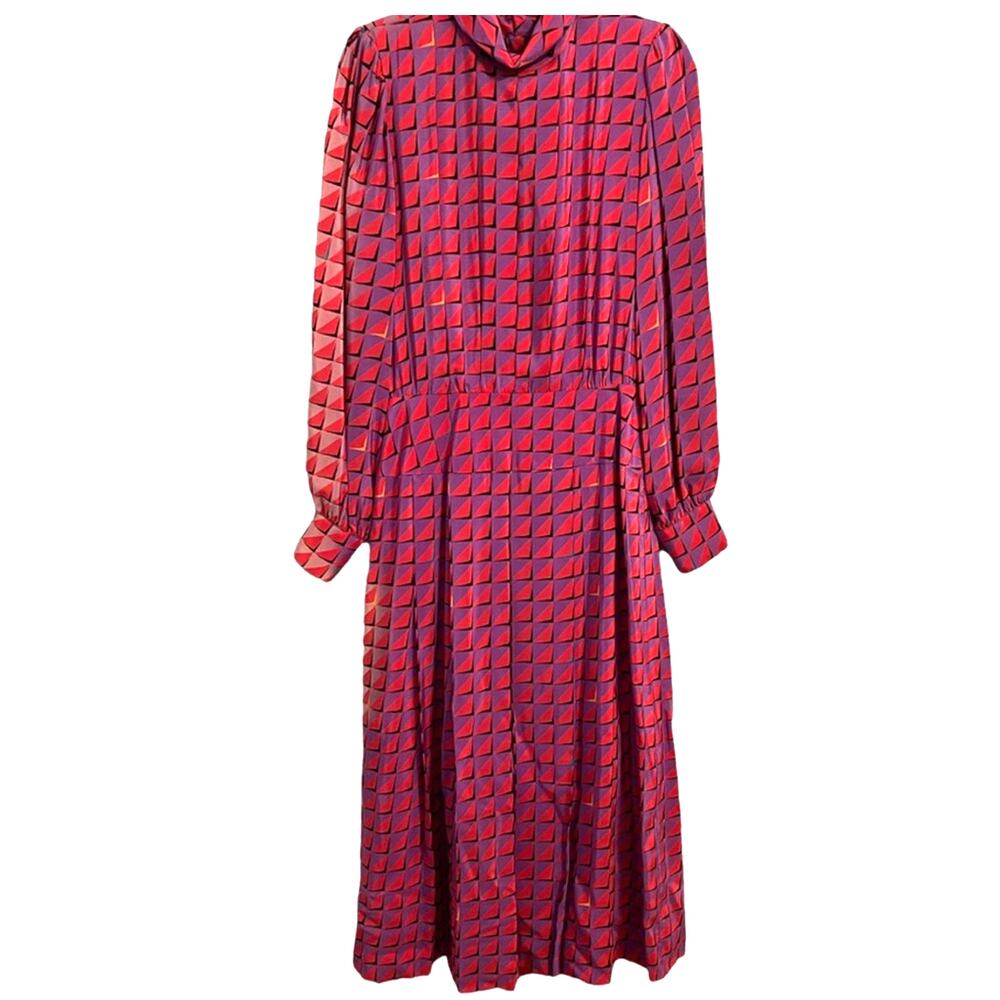 Vintage Silk Marguerite’s Hong Kong Pink Purple Geometric Midi Dress S